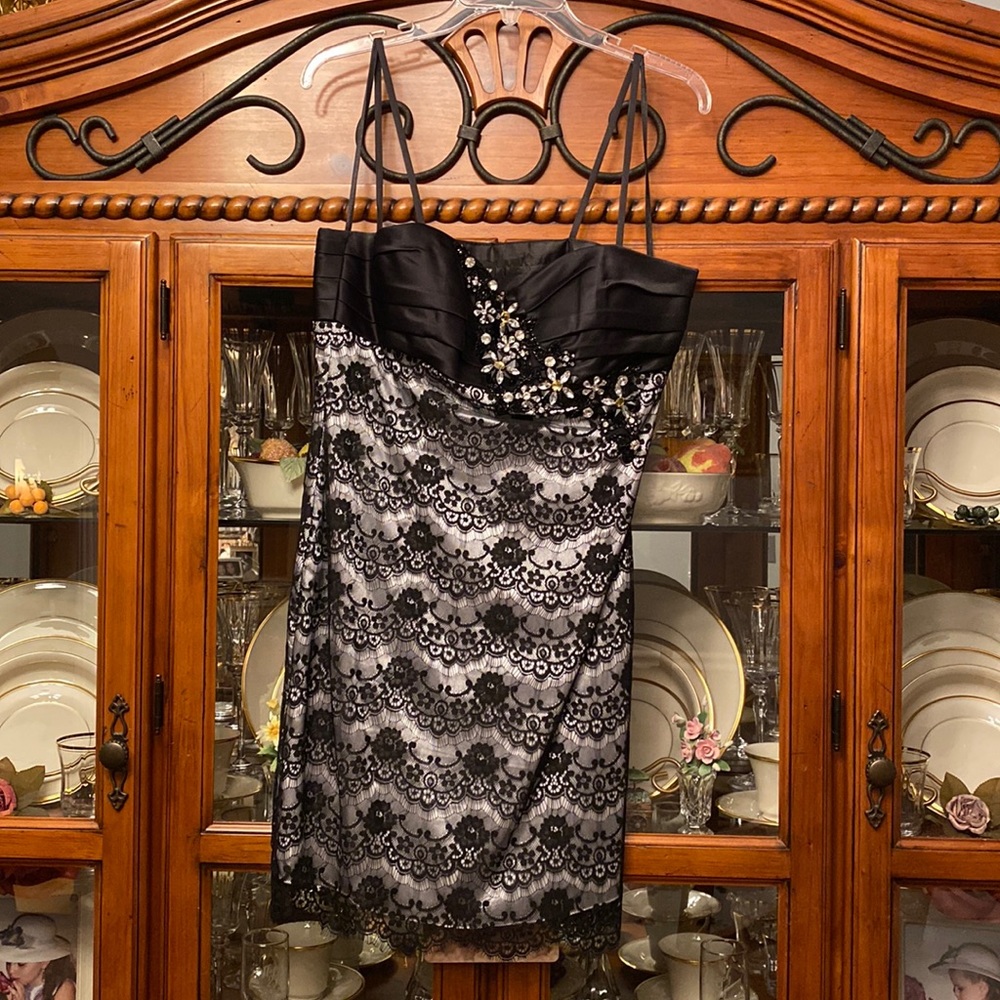 Beautiful Beaded Satin top with lace bottom dress